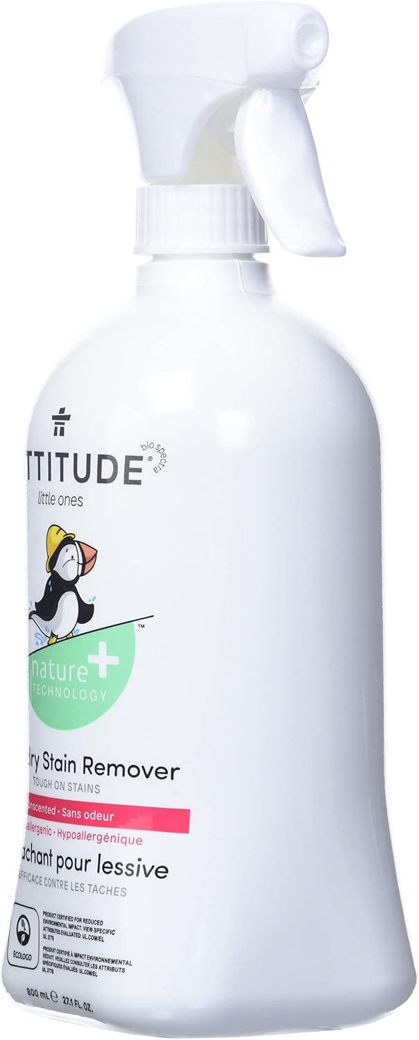 ATTITUDE Baby Laundry Stain Remover Spray, Free & Clear, 27 oz