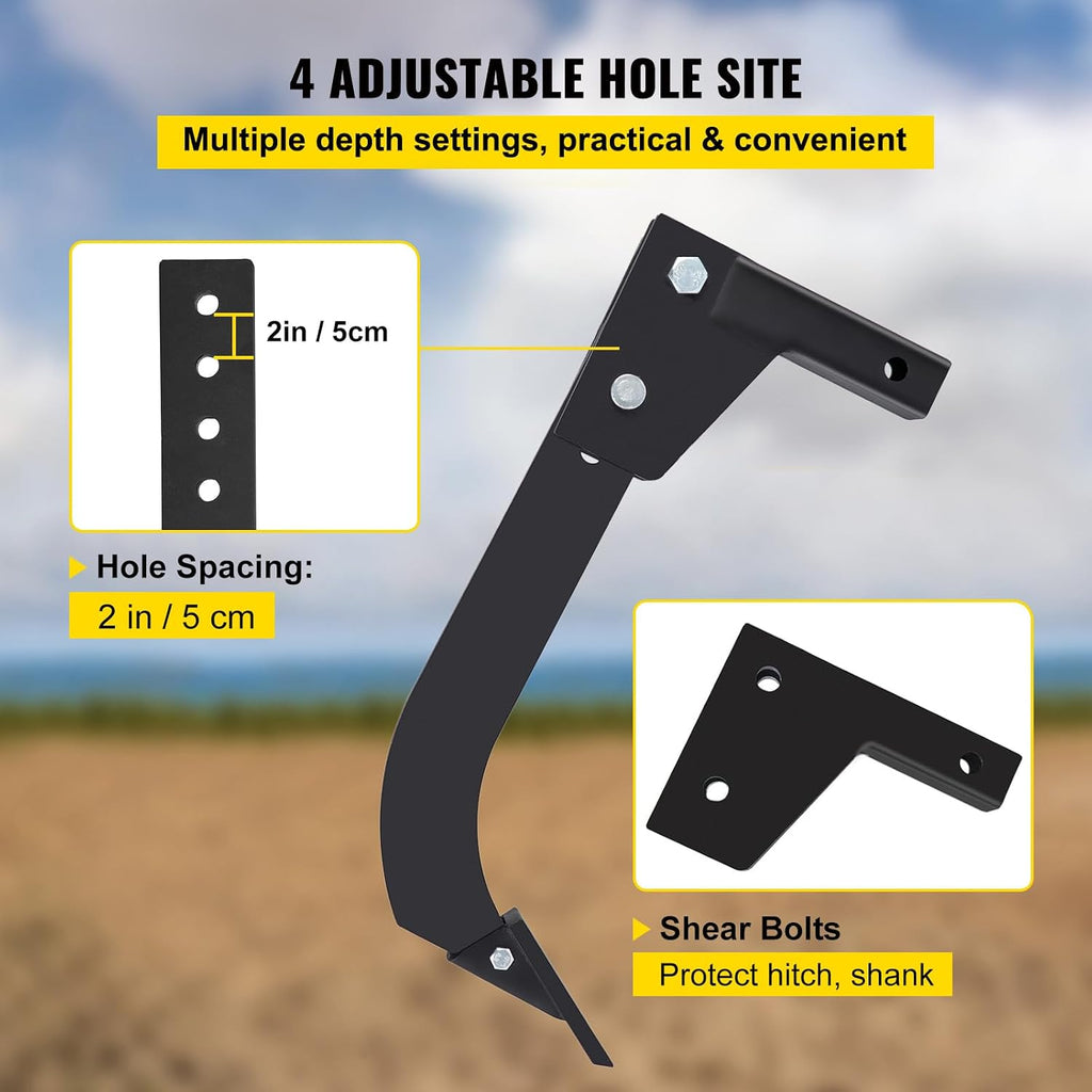 16" Tractor Box Blade Ripper – Hitch-Mounted Shank with 4 Adjustable Depth Settings, 2 Plow Tips & Shear Bolt, Fits