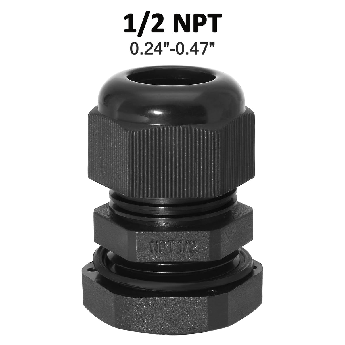 Bonsicoky 1/2" NPT Nylon Cable Glands, Black, 10 Pcs