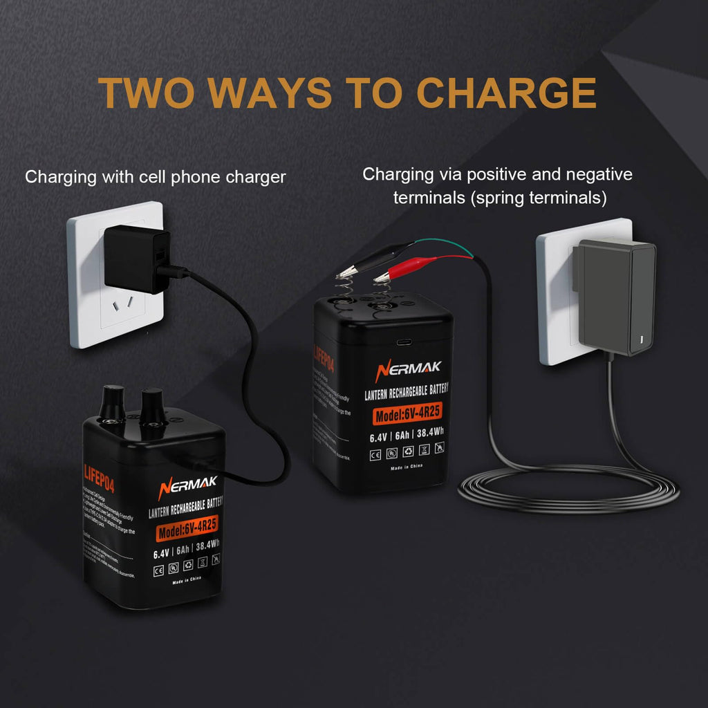 6 Volt 6Ah Lithium LiFePO4 Heavy Duty Lantern Battery 2 Pack, 2000 Cycles Rechargeable Lithium Iron Phosphate Battery