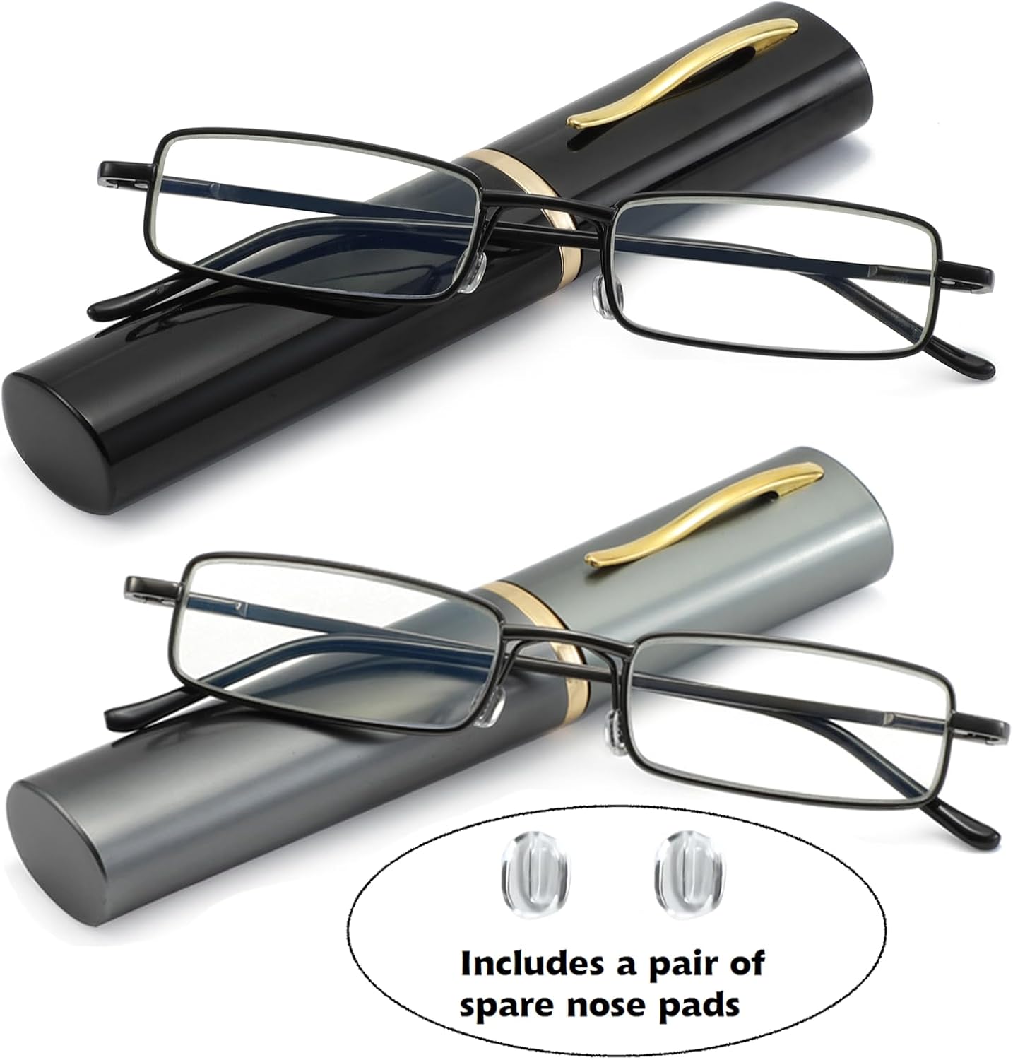 Blue Light Blocking Reading Glasses - Slim Pocket Readers with Pen Clip Case Mini Lightweight Readers