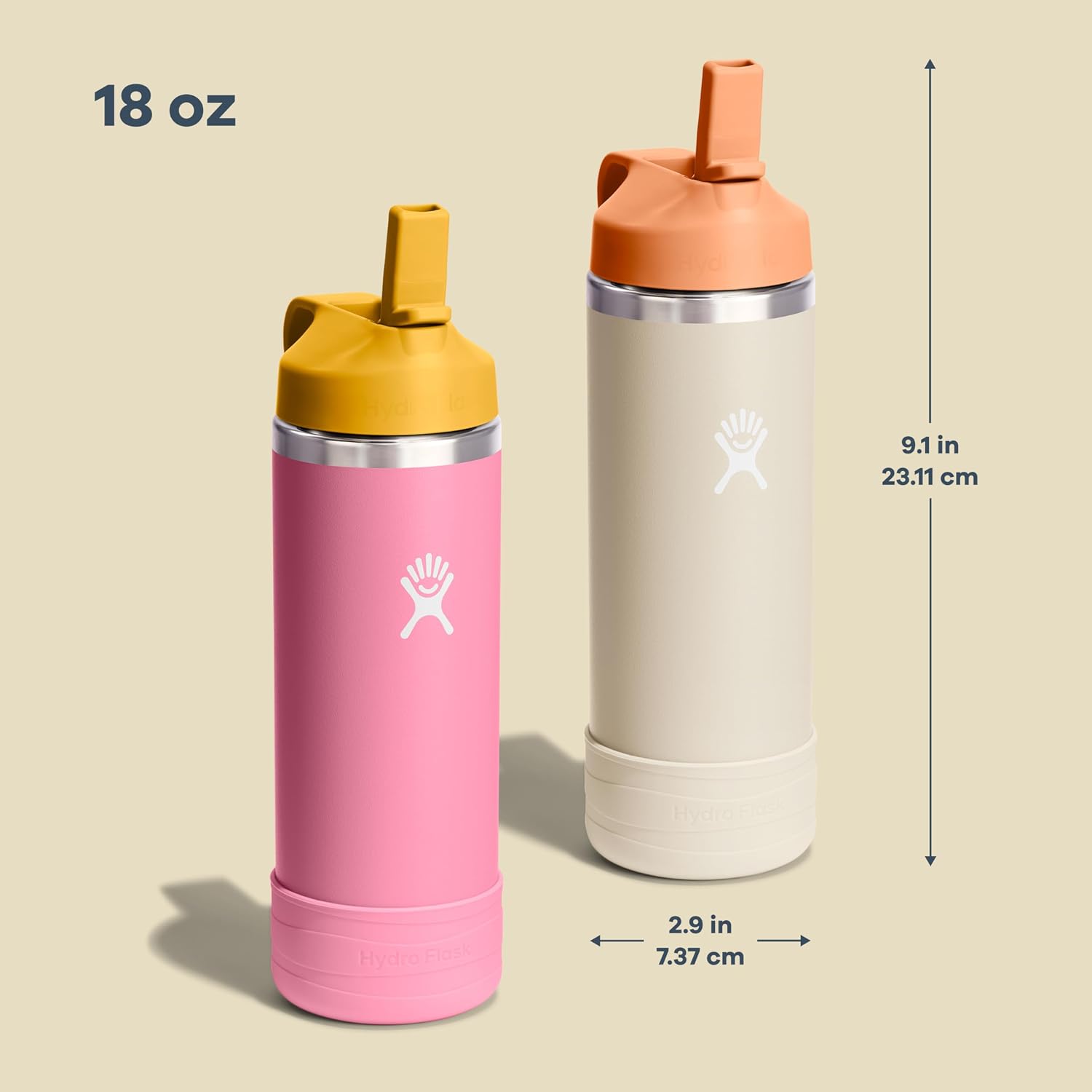 Kids Water Bottle for School - Stainless Steel and Insulated with Straw Cap - 18 Oz Coconut
