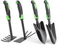 4-Piece Garden Tool Set, Heavy Duty Gardening Hand Tools with Soft Rubber Handle,Green,Premium Stailess Steel,Include