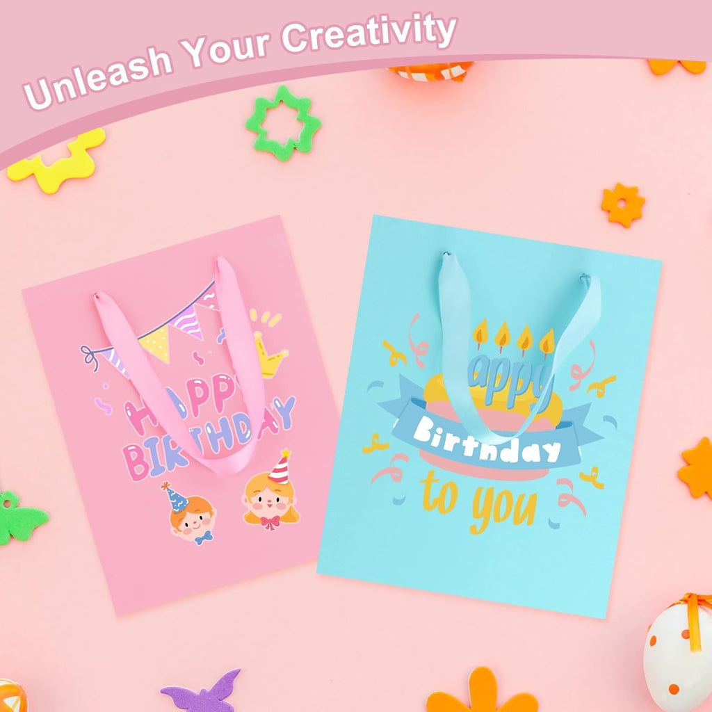8 Pack Medium Gift Bags With Handles and 16 Tissue Paper, 8" X 5" X 10" Paper Bags Bulk for Birthday Party, Baby