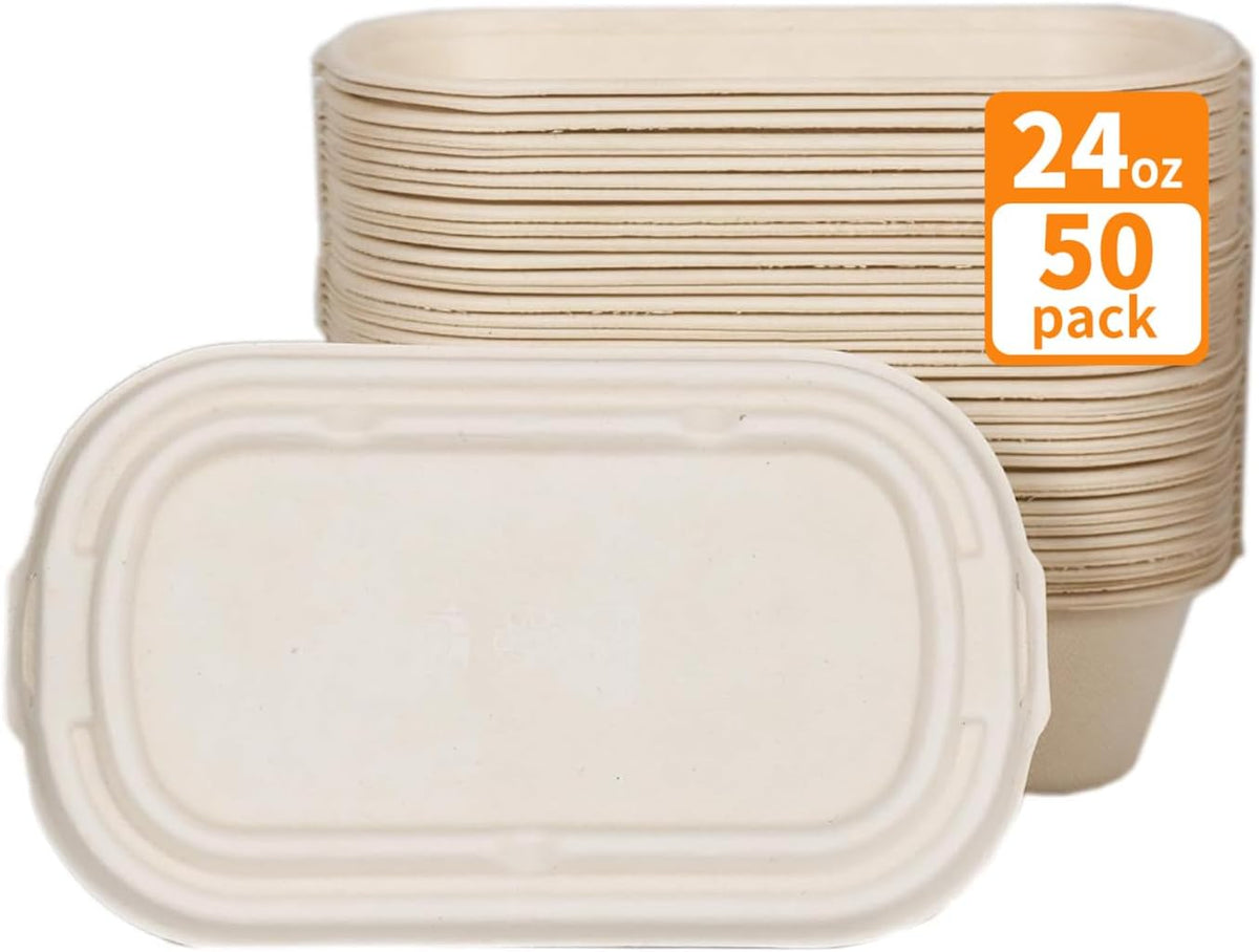 50Pcs(24oz) Disposable Meal Prep Food Containers with Lids