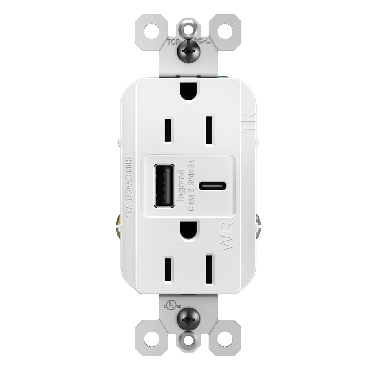 Legrand 15 Amp Weather Resistant Outlet 6A USB Type A/C White 1 Pack