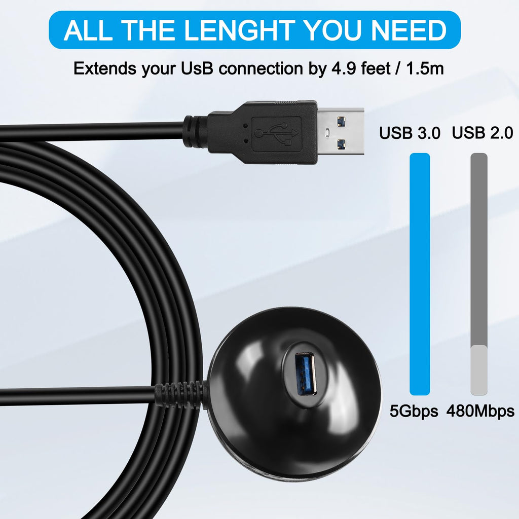 4.9FT USB 3.0 Extension Cable with Pedestal,5Gbps USB 3.0 Type-A Male to Female Extension Stand for USB WiFi