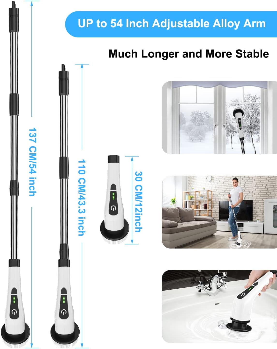 Electric Spin Scrubber, Cordless Cleaning Brush with 8 Replaceable Brush Heads, Tub and Floor Tile 360 Power Scrubber