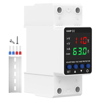 Adjustable Voltage Protector 110V, 1-63A Auto-Reset Smart Circuit Breaker