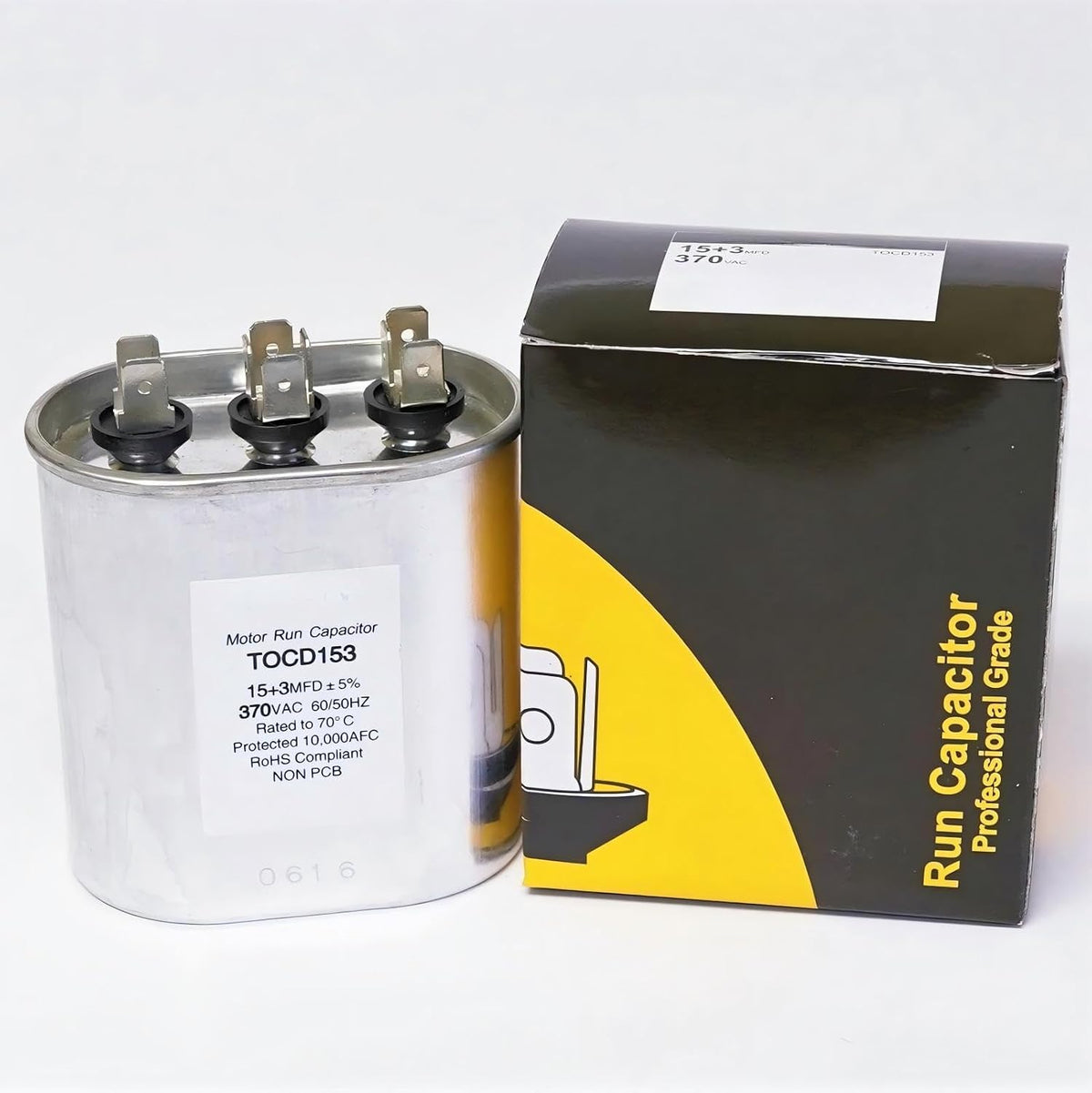 TOCD153 HVAC Oval Dual Motor Run Capacitor for TitanPro 15/3 MFD/UF
