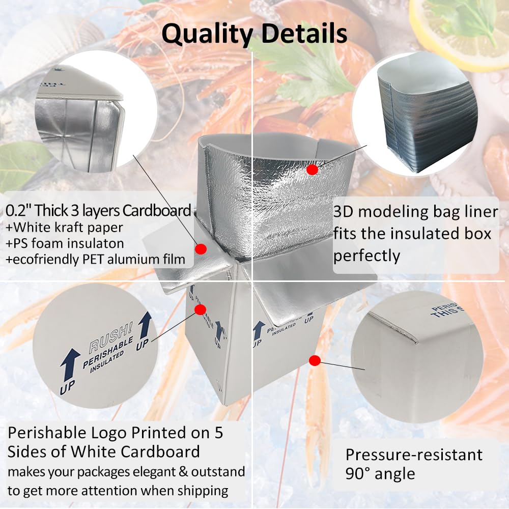 4 Pack 7x6x10'' Small Insulated Shipping Boxes with Bag Liners