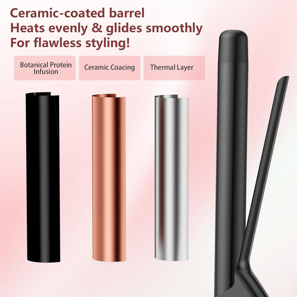 1 Inch (25mm) Extra Long Barrel Curling Iron for Long Hair, Ceramic Tourmaline Wand with Clamp, Fast Heating & Auto