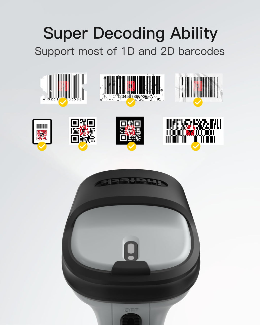 2D Barcode Scanner, Wireless Bluetooth QR Code Scanner with Cradle
