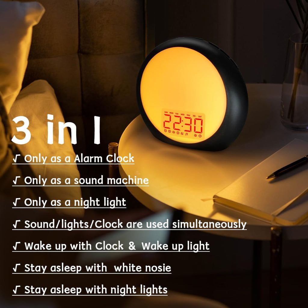 Sunrise Wake Up Light Alarm Clock White Noise Sound Machine | Sunrise Sunset Simulation for Heavy Sleepers Kids