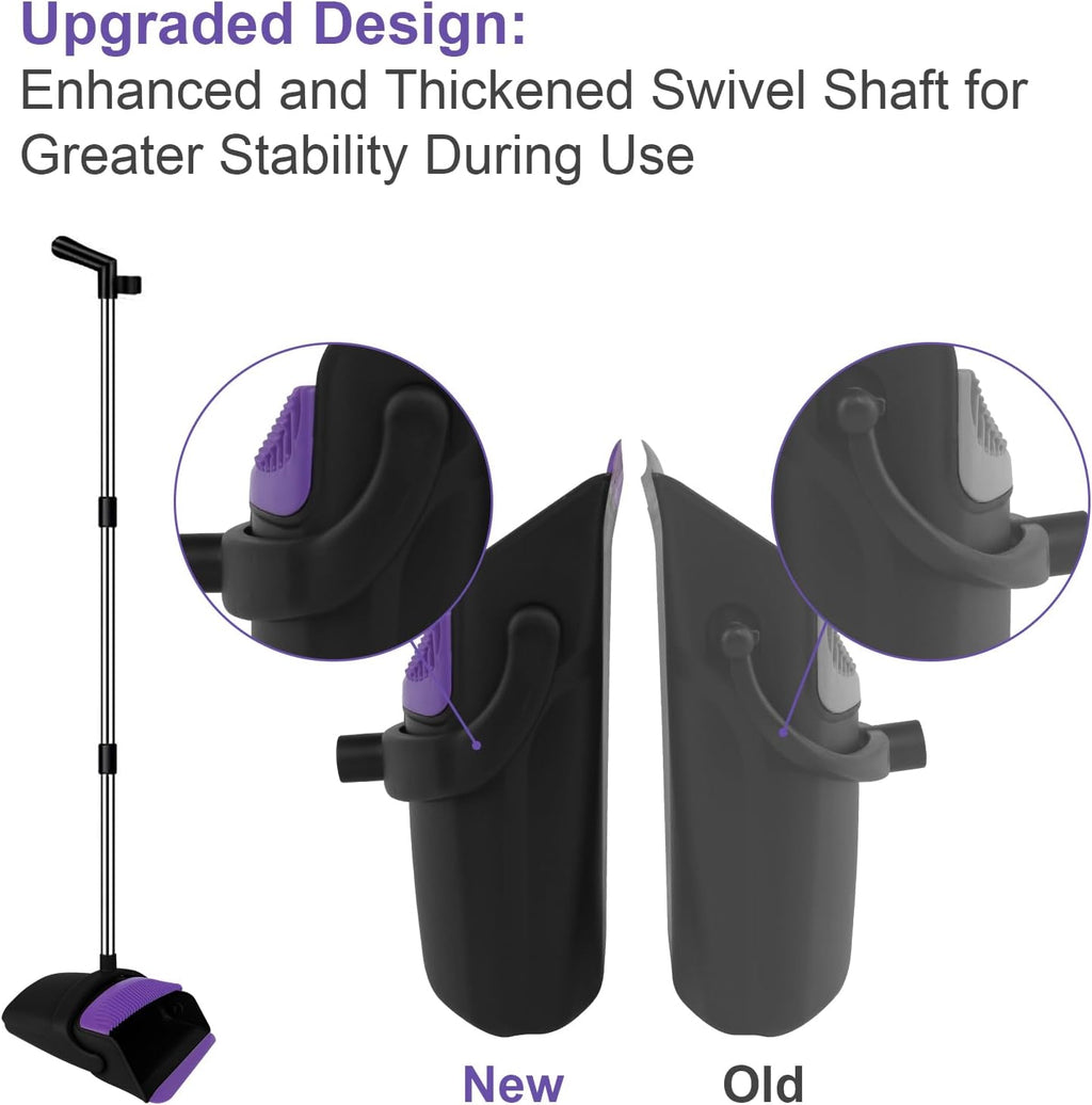 Broom and Dustpan Set, Upright Purple Broom with Dustpan Combo Set 51" Long Handle, Self Cleaning Dust Pan for Home