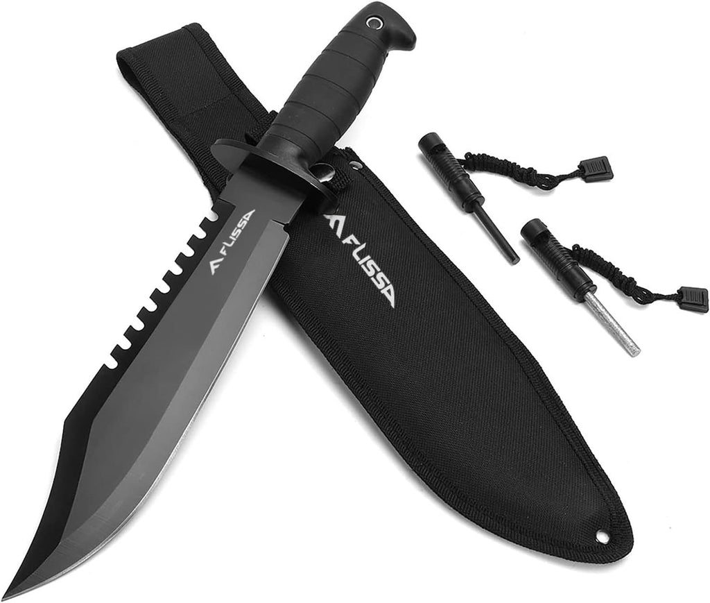 Survival Hunting Knife with Sheath, 15-inch Tactical Bowie Knife | Sharpener & Fire Starter Included, Full Tang Fixed