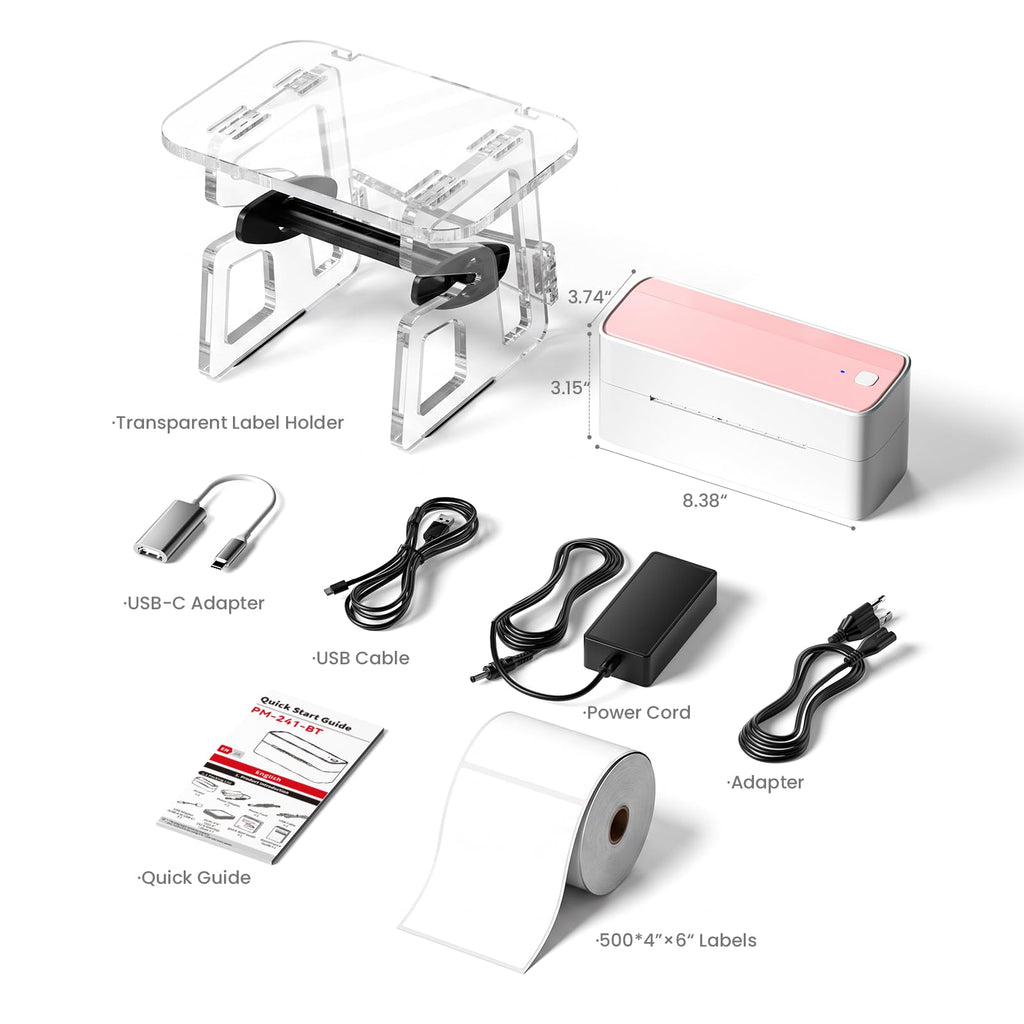 Bluetooth Thermal Shipping Label Printer with Holder & 500pcs Label