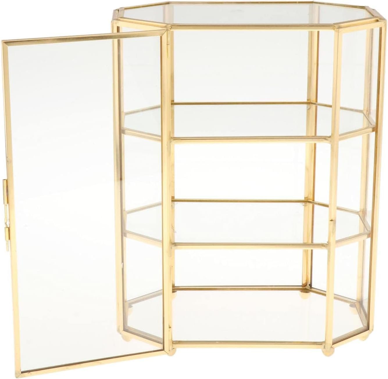 3-Tier Gold Glass Jewelry Makeup Organizer Box | Transparent glass display case for jewelry and cosmetic storage