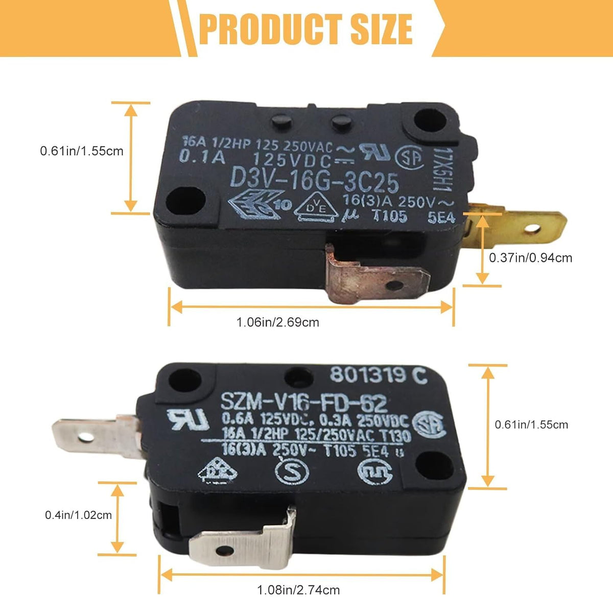 Updated Microwave Door Safety Switch - Replacement Pair for GE, for Hotpoint & for Kenmore