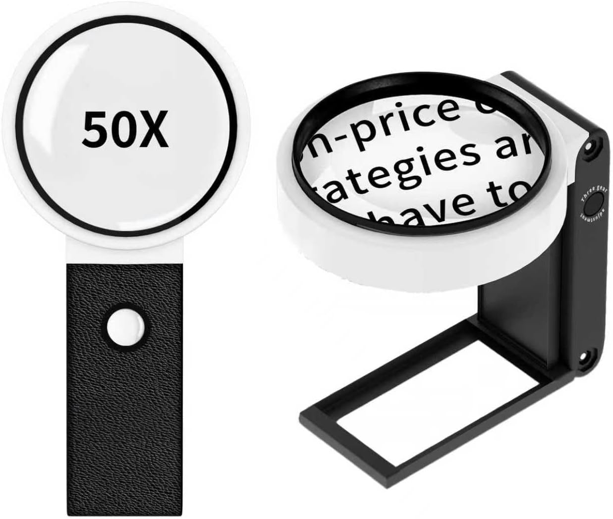 50X Magnifying Glass with Light and Stand, Foldable Handheld Magnifying Glass 18 LED Illuminated Lighted Magnifier