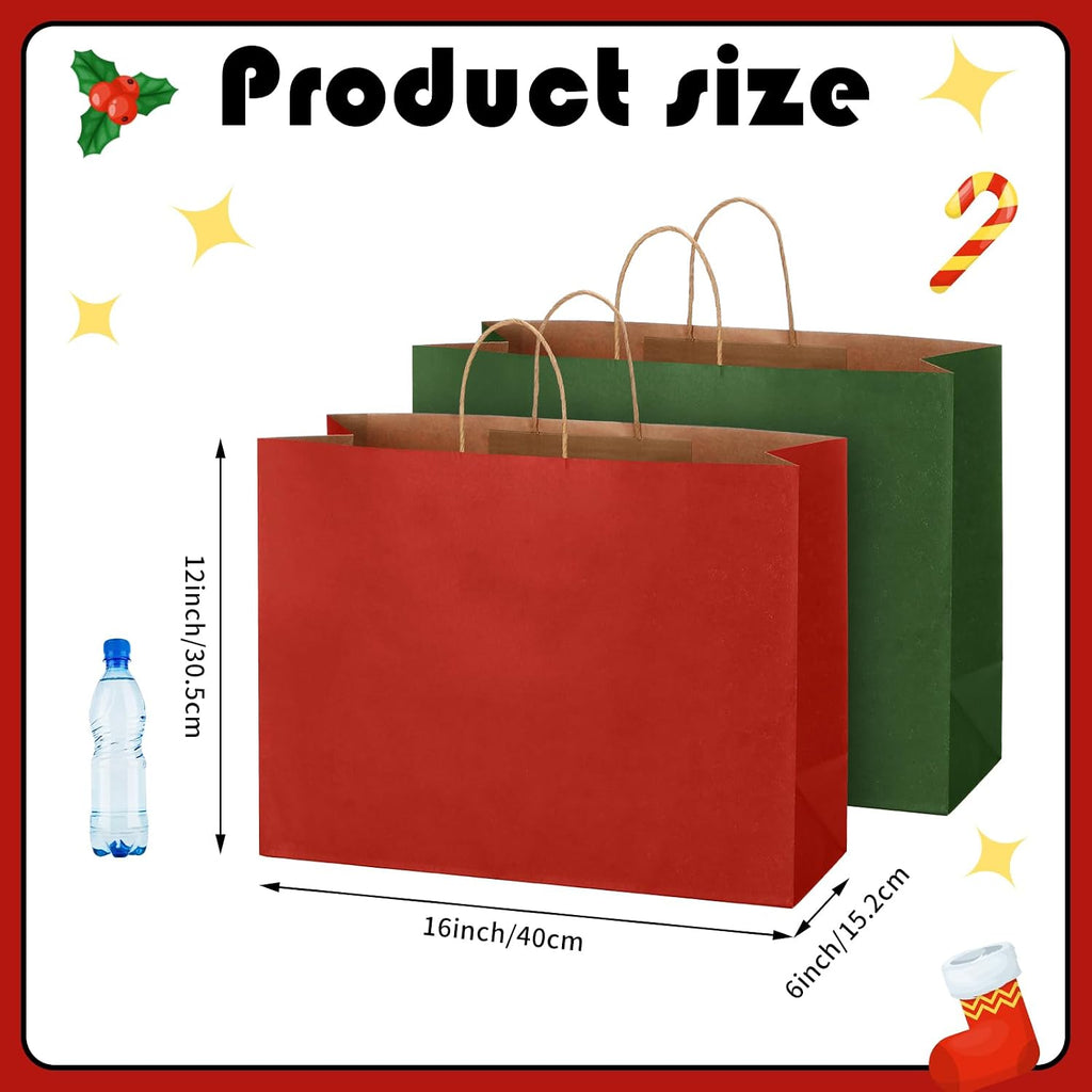 100 Pcs Christmas Gift Bags Red Green Kraft, 16 x 12 x 6 Inch