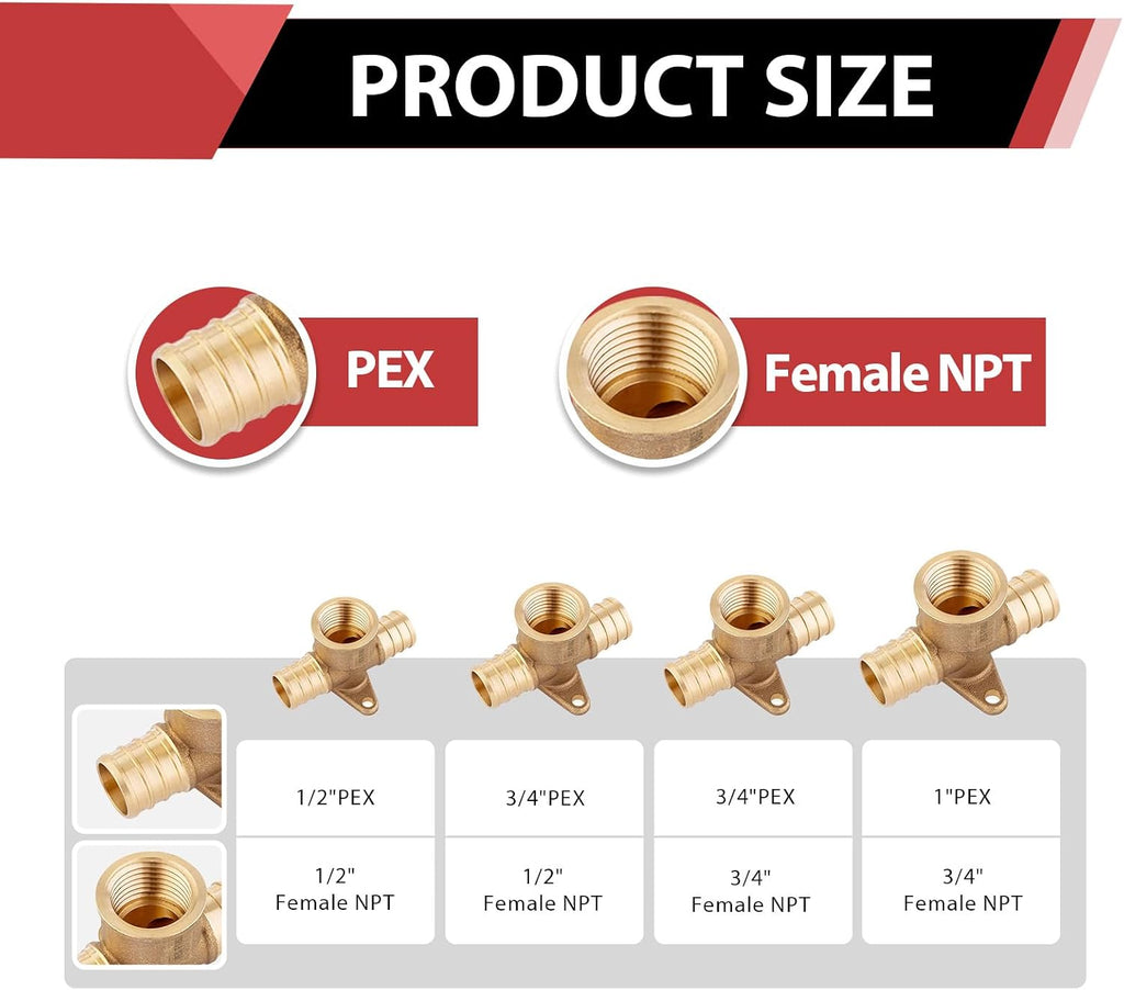 1-PACK EFIELD 1/2"Pex Female Drop-ear Tee Crimp Fitting (PEX1807170-1)