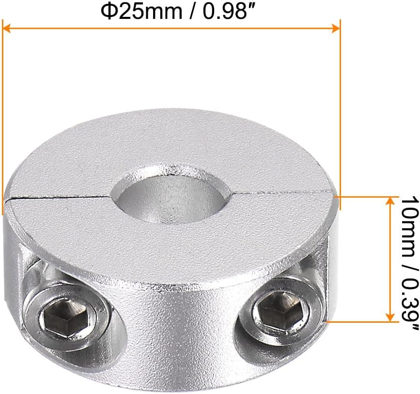 HARFINGTON 4pcs Double Split Shaft Collar for 8mm Shaft Set Screw Clamp-On Collars, 25mm OD, 10mm Width, for Stoppers, Position, Hold Timing Pulleys, Machine Tools, Industry, Anodization