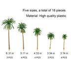 Palm Tree Model Trees, 18PCS Miniature Palm Trees Mixed 5 Size Fake Plastic Trees for Diorama, Model Train, Fairy