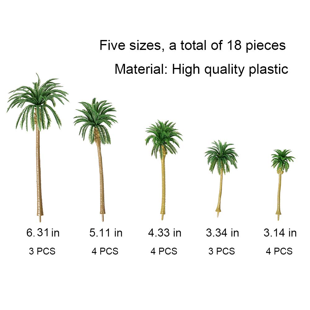 Palm Tree Model Trees, 18PCS Miniature Palm Trees Mixed 5 Size Fake Plastic Trees for Diorama, Model Train, Fairy