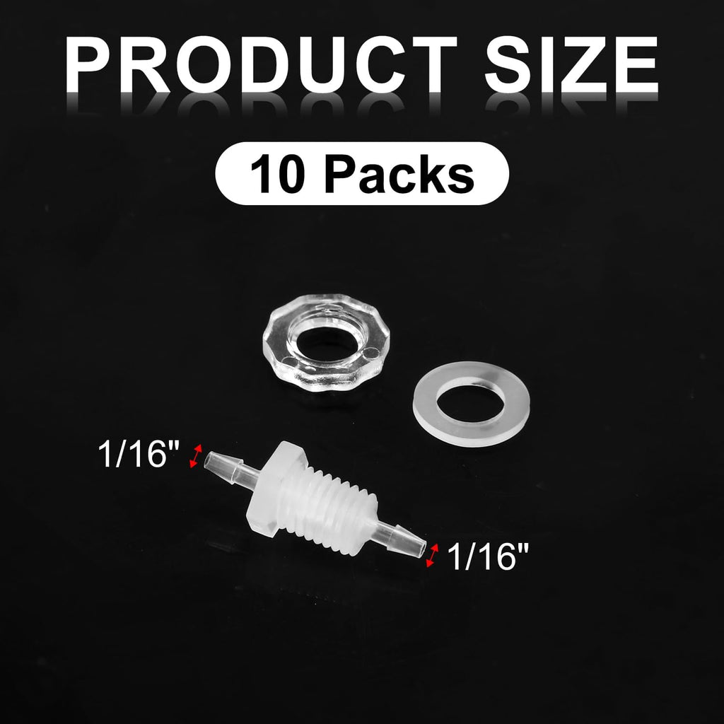 10 Packs 1/16" Hose Barb Thru-Bulk Bulkhead Fitting Hose Barb Fittings