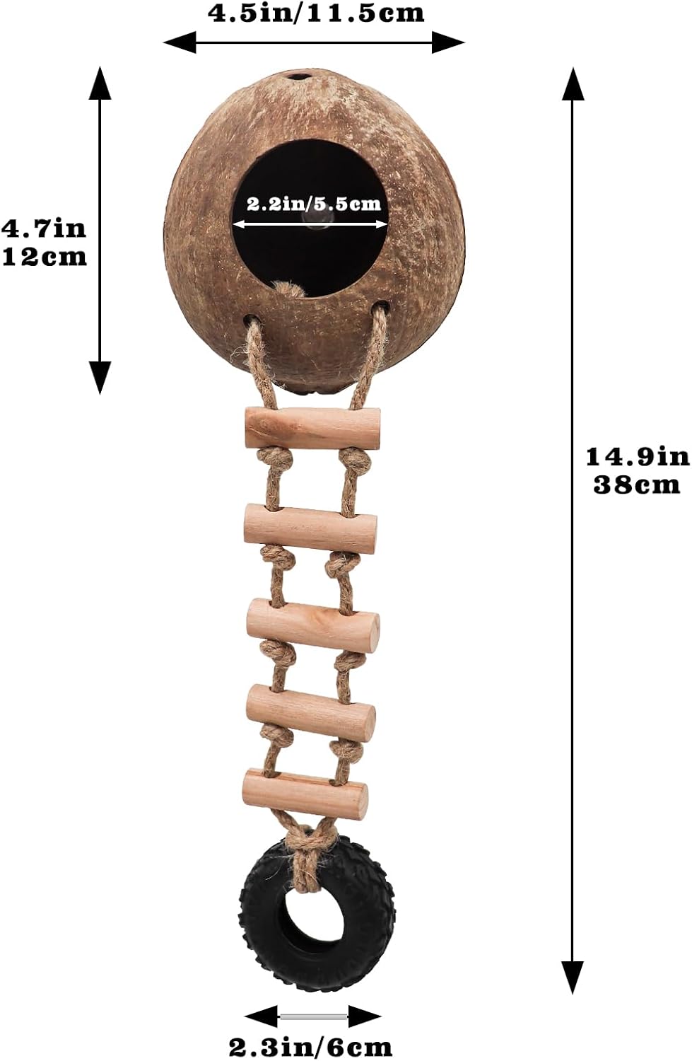 Hermit Crab Climbing Toy, Natural Coconut Reptile Hideout with Ladder, Hanging Coconut Reptile House, Cage or Tank