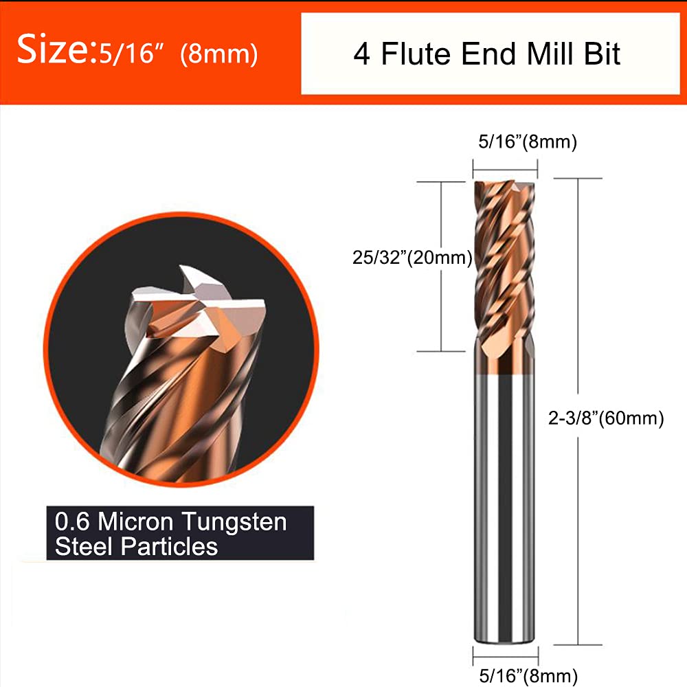1pc 5/16" (8mm) Carbide Square End Mill for Alloy Steels/Hardened Steels