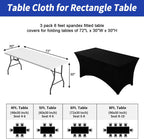 3 Pack 6FT Black Tablecloth Rectangle Spandex Fitted Table Cover