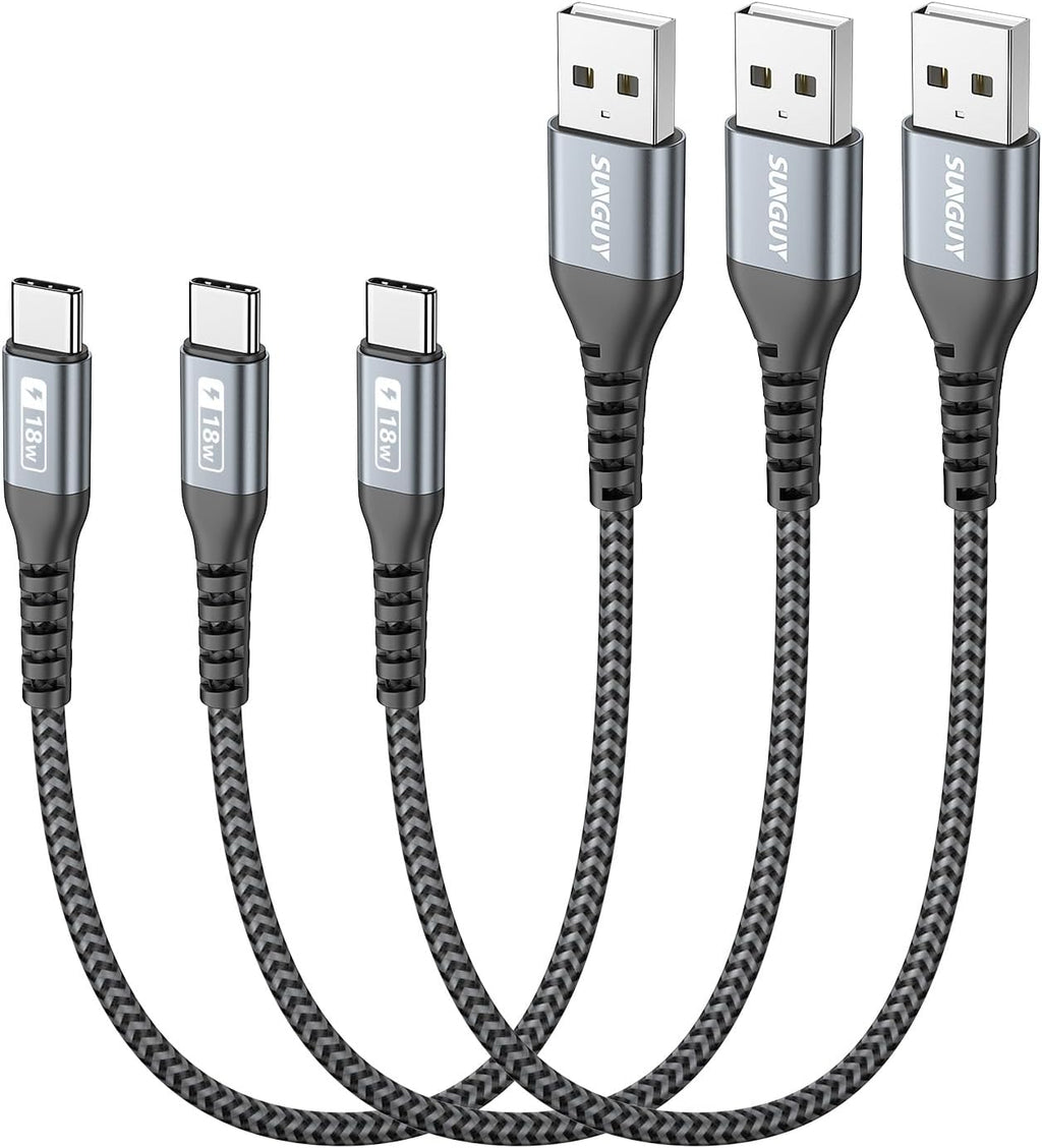 USB C Cable 1FT [3Pack], 3A USB A to USB C Fast Charging Cable Data Transfer Braided Compatible with iPhone 17/16/15