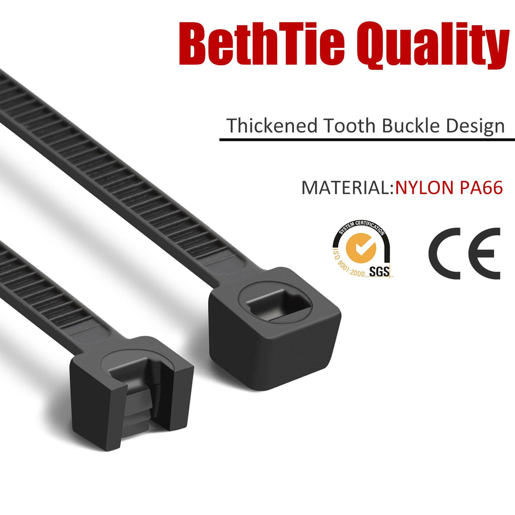 BethTie 8 Inch Black Zip Ties 2500 Pcs, 65 LBS UV Resistant Cable Ties