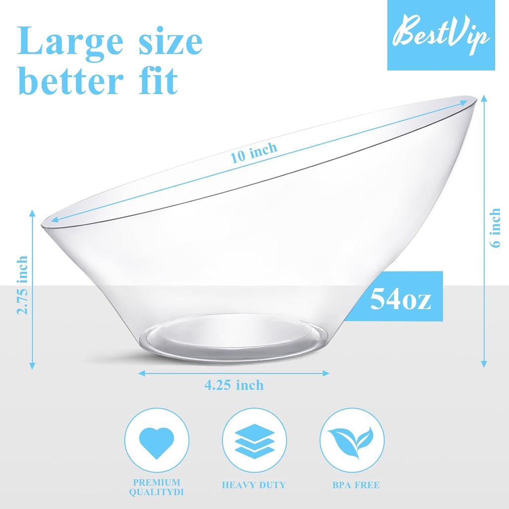 54 Oz Clear Plastic Angled Serving Bowls, 12 Pack