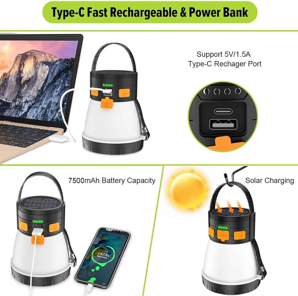LED Camping Lantern, 1500 Lumens Camping Lantern Rechargeable with Solar Panel Charging, Waterproof, 8 Light Modes