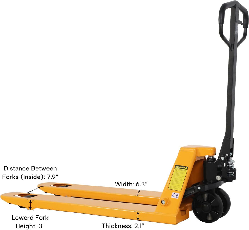 Pallet Jack 21"W x 48"L Narrow Forks, 5500Lb Heavy Duty Capacity | Industrial Manual Pallet Truck Durable Nylon