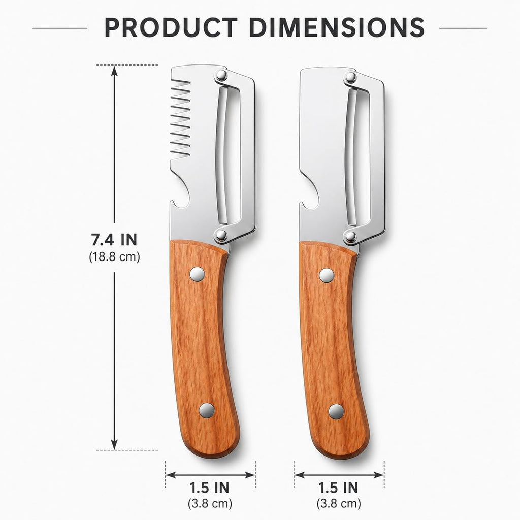 2Pcs Multifunctional Vegetable Peeler with Wooden Handle, Odorless Stainless Steel Peeler, 2-in-1 and 3-in-1 Kitchen