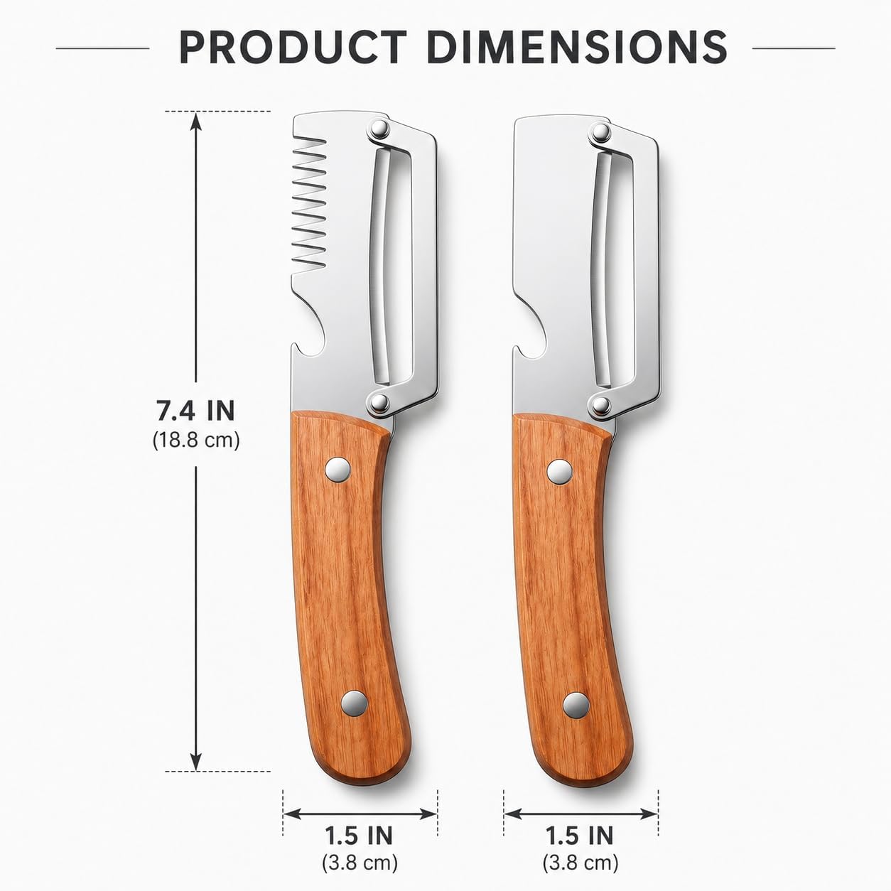 2Pcs Multifunctional Vegetable Peeler with Wooden Handle, Odorless Stainless Steel Peeler, 2-in-1 and 3-in-1 Kitchen