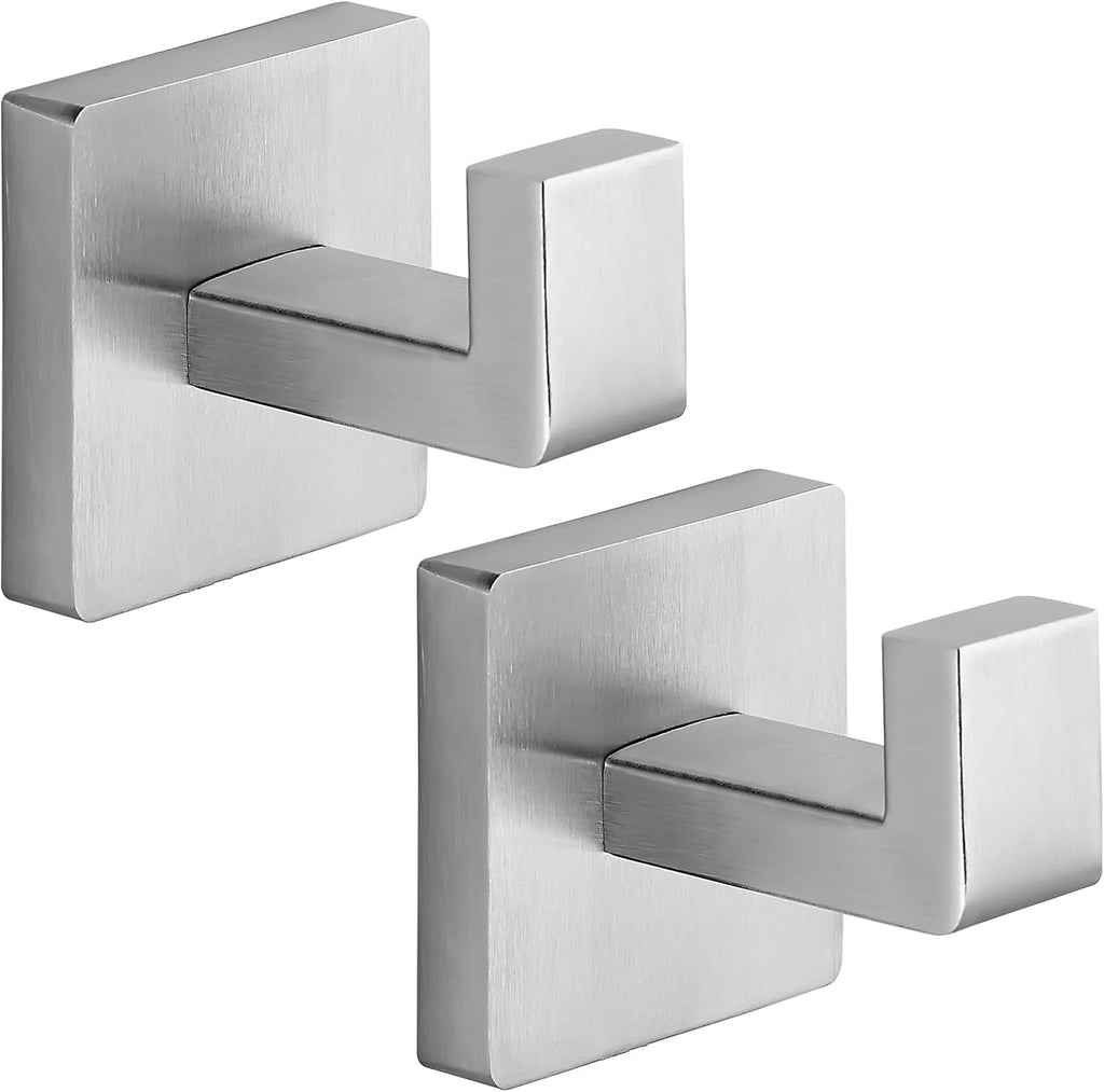Heavy Duty Stainless Steel Towel Hooks, Wall Mounted Square Robe Hooks for Bathroom, Kitchen, Bedroom, Hotel Brushed