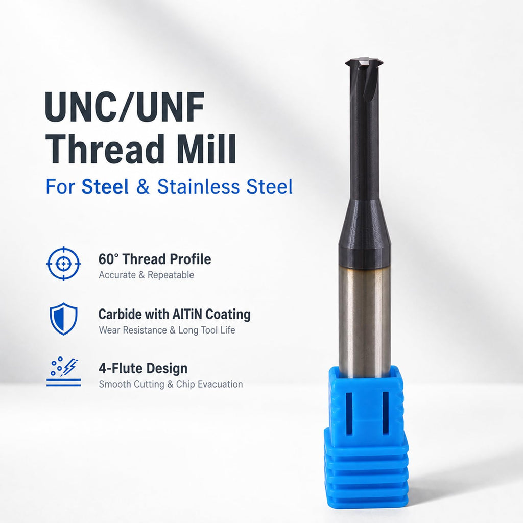 XYunEnZ Solid Carbide Thread Mill, 5/8" 11-32 TPI, 0.49" Dia, 4 Flute