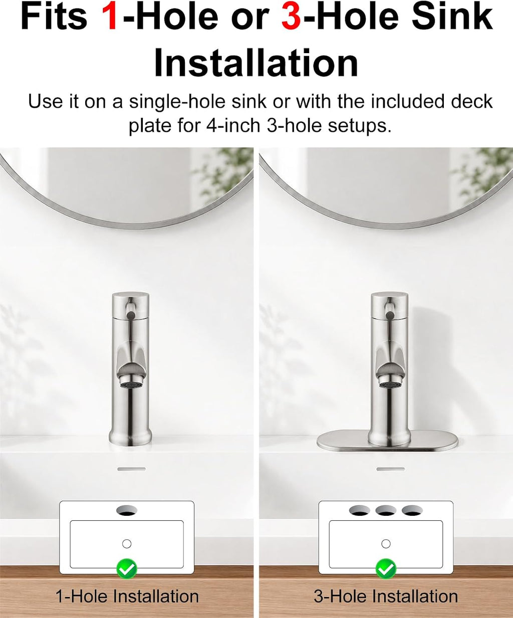 Brushed Nickel Bathroom Faucet 1 Hole,Single Handle,Hot and Cold