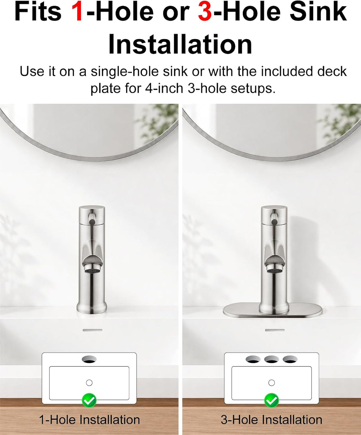 Brushed Nickel Bathroom Faucet 1 Hole,Single Handle,Hot and Cold