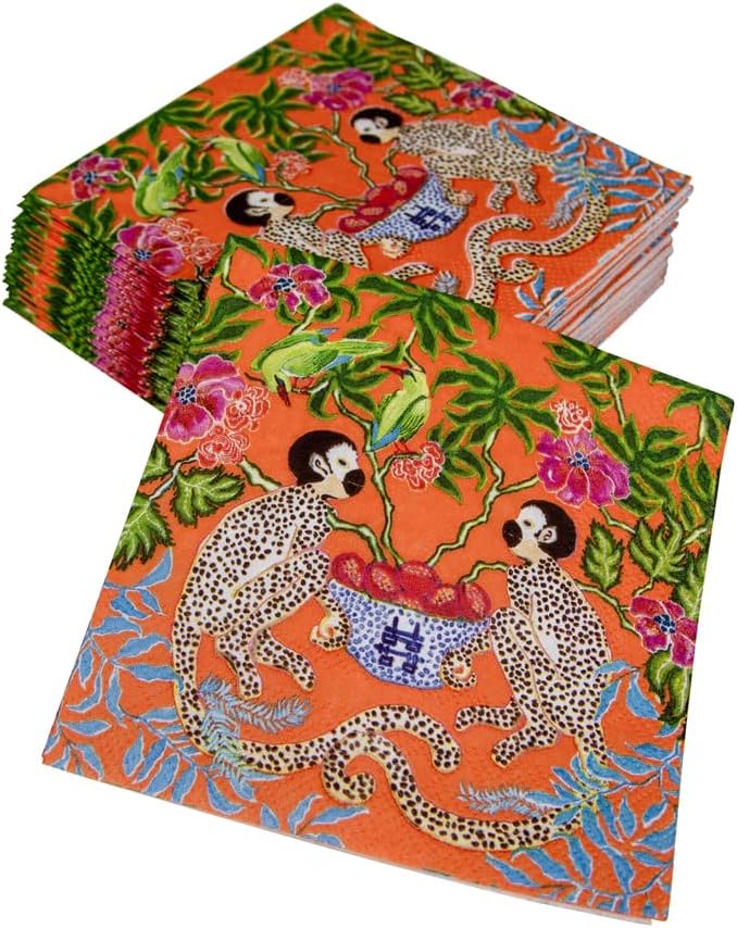 Monkeys Paper Cocktail Napkins in Orange - 20 Per Package