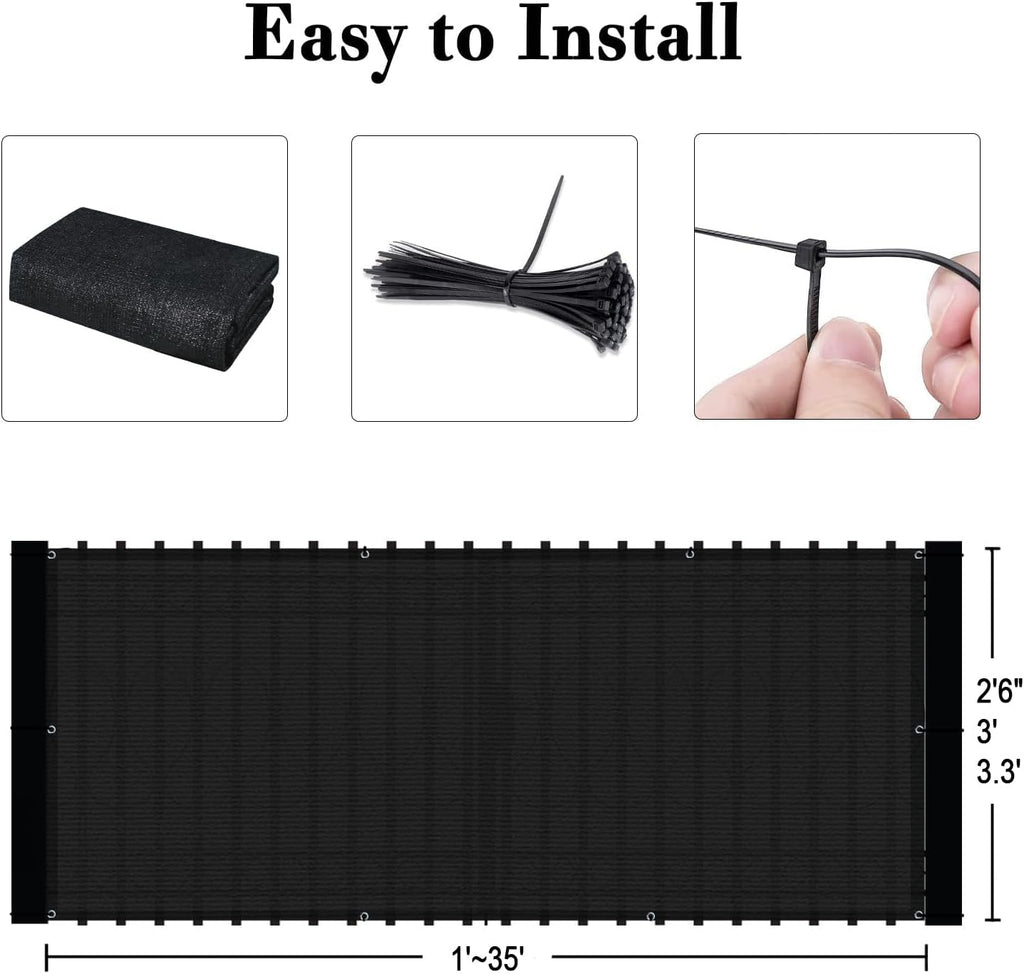 3'x10' Black Balcony Privacy Screen Fence Windscreen 90% UV Block