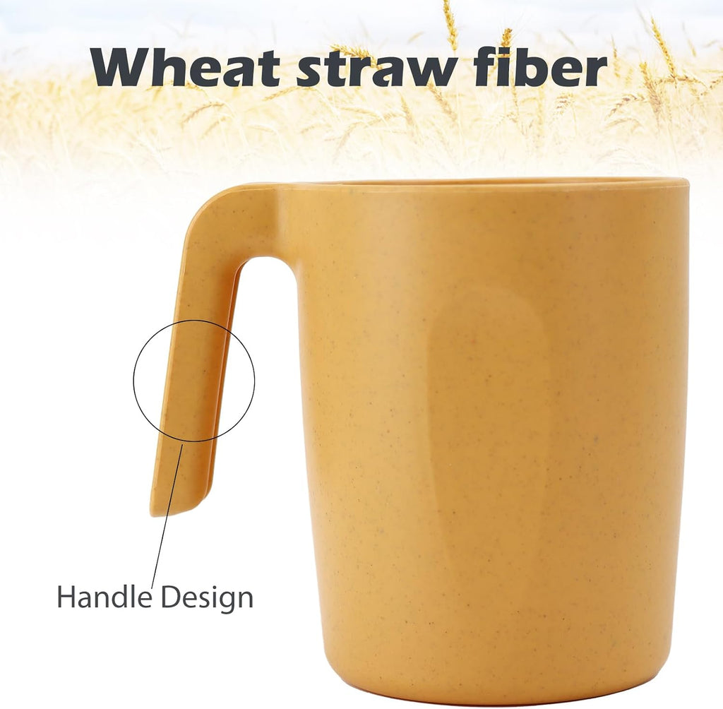 Wheat Straw Cups 16 Oz Alternative Plastic Cups With Handle Dishwasher & Microwave Safe Mug Set of 6 Unbreakable Cups