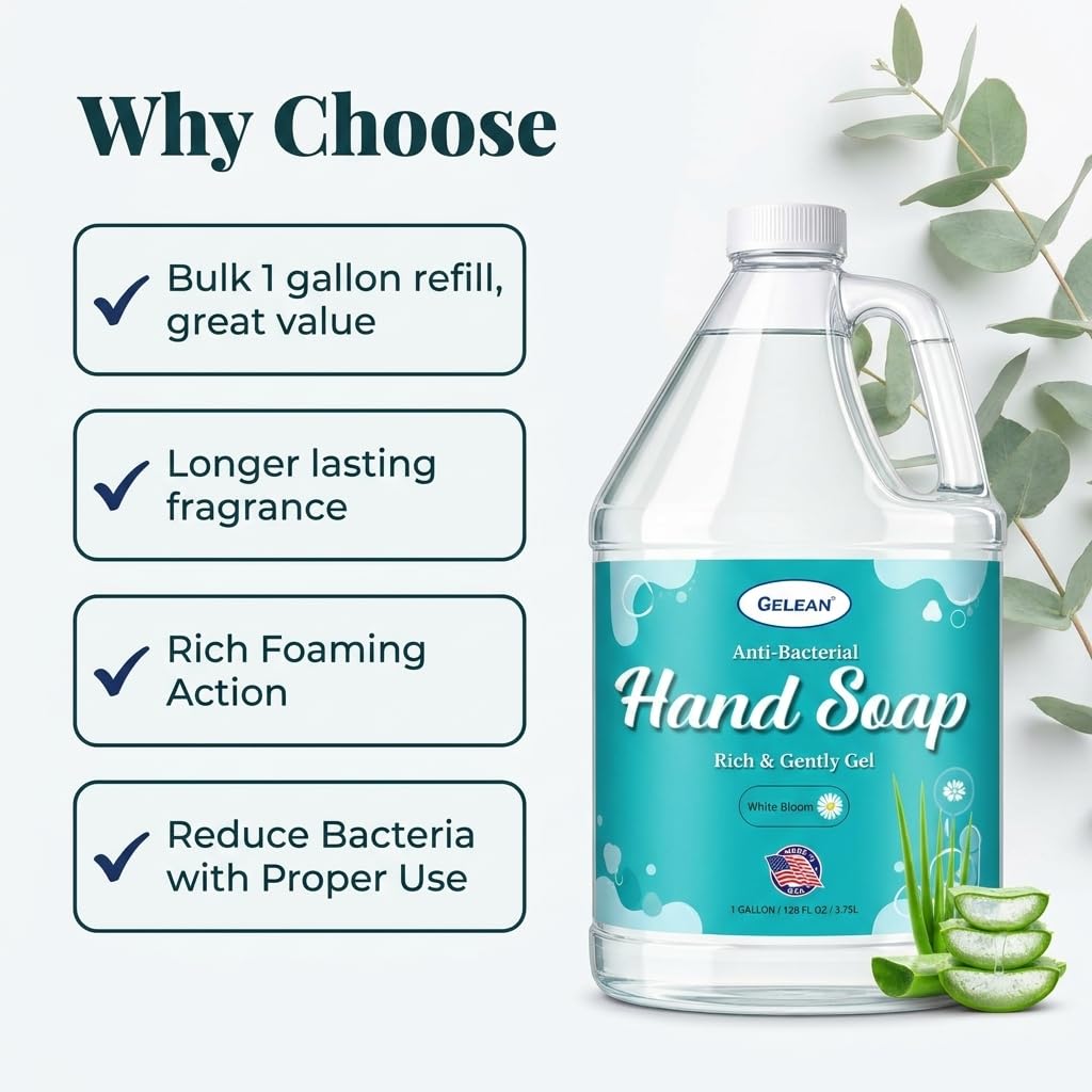 Liquid Gel Hand Soap - pH Balanced - Aloe Vera - White Tea Scent - Made in USA - Bulk liquid Refill Jug, 128 oz 1