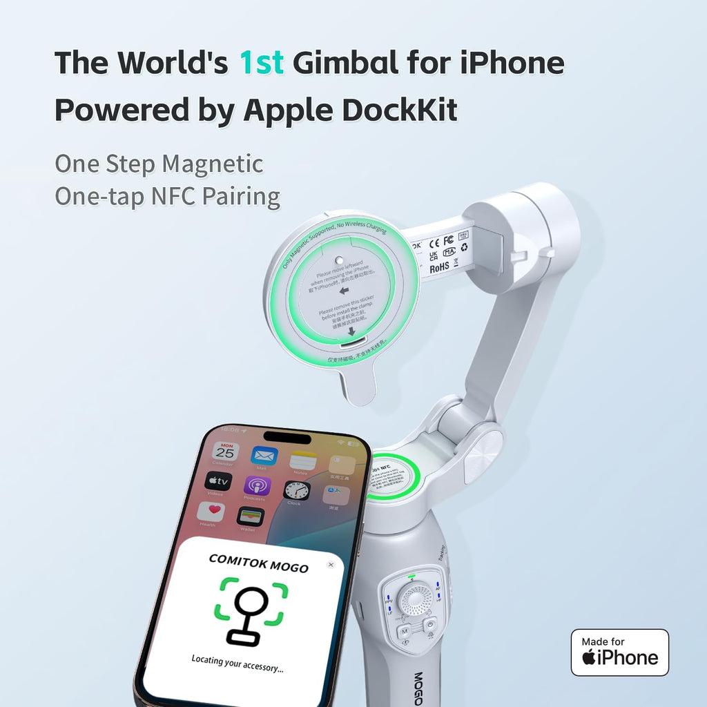 MOGO Only for iPhone, Gimbal Stabilizer for iPhone, [MFi Certified] Phone Gimbal with 360 Degree Face Tracking for