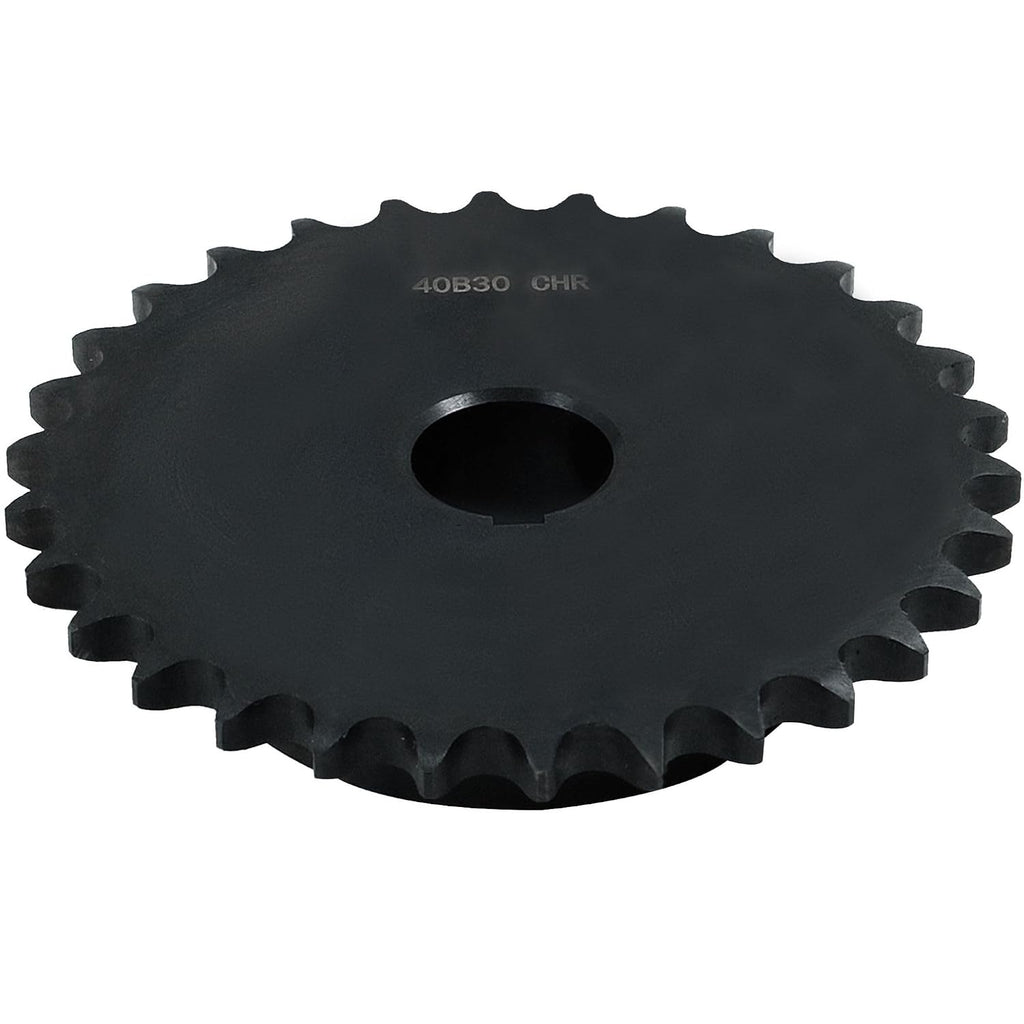 CHR #40 Roller Chain Sprocket, 30 Tooth, 1/2" (12.7mm) Pitch, 1" (25.4mm) Bore, 1/4" (6.38mm) Keyway, Carbon Steel, B-Type Hub, 5.04" (128mm) OD - ISO 9001-2000 Certified